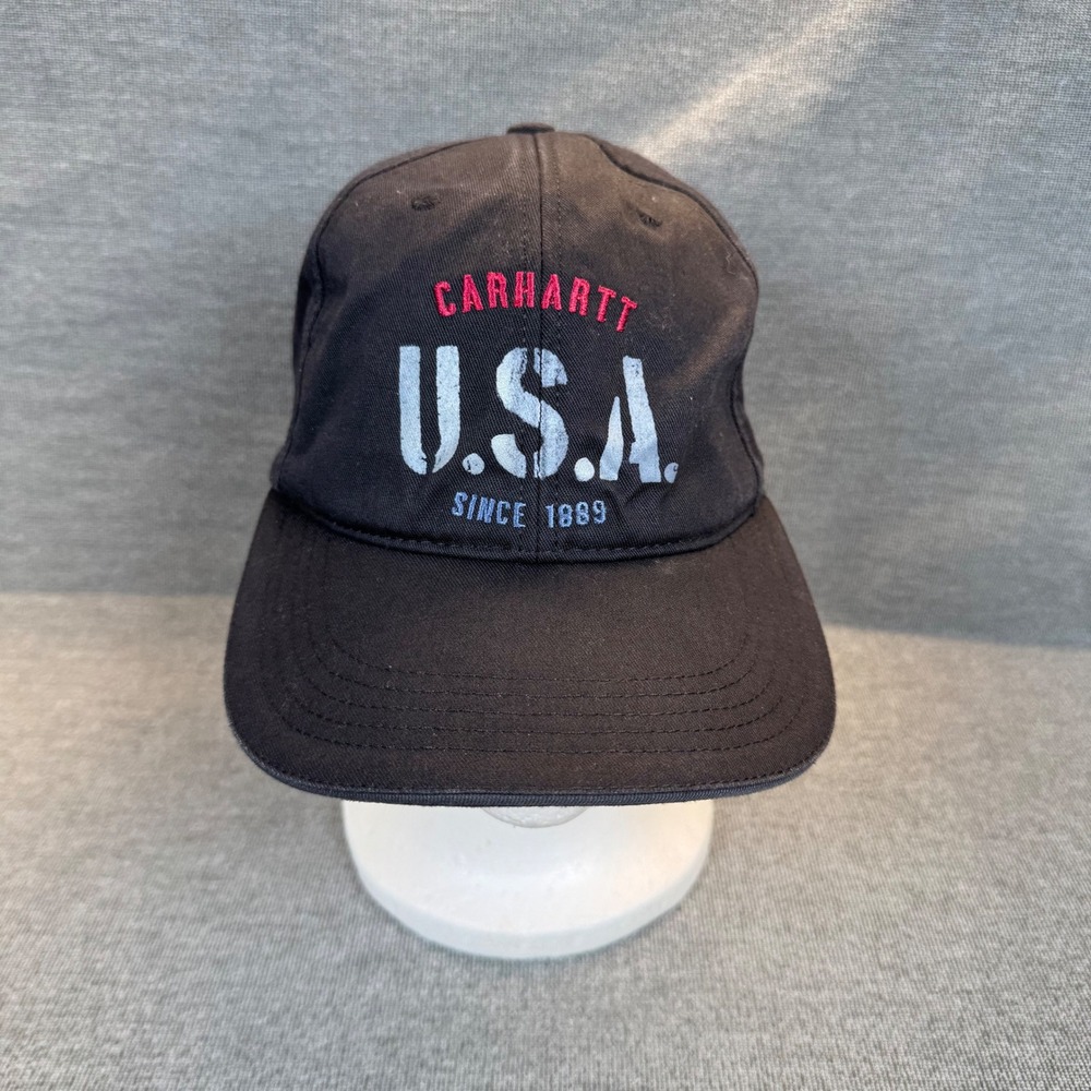 Carhartt Strapback Black Mens Baseball Cap Hat Stencil USA Made Grunge Gorpcore